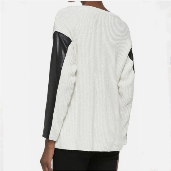 Milly cashmere wool angora Oversized Ribbed Leather-Sleeve Sweater Women XS - Picture 2 of 8